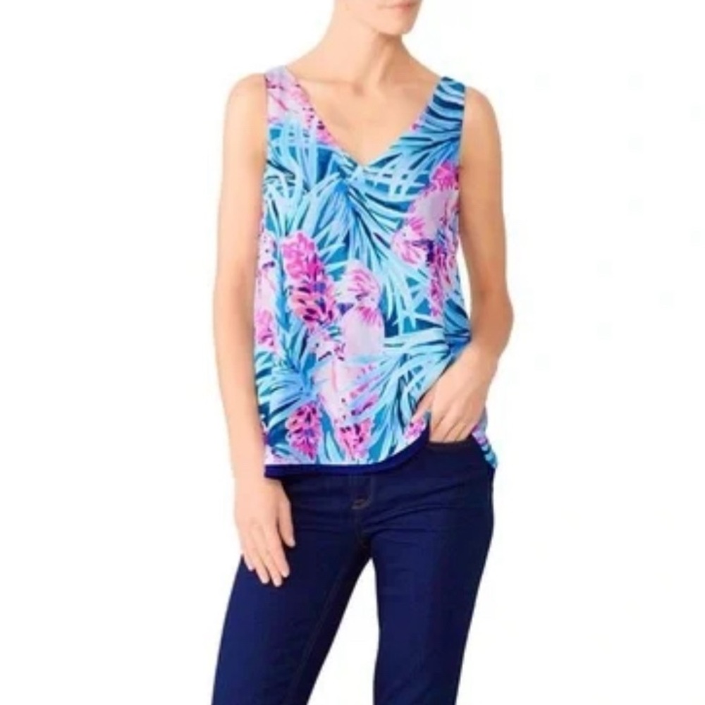 Lilly Pulitzer reversible florin vneck tank. Mr. Peacock Blue Tweethearts